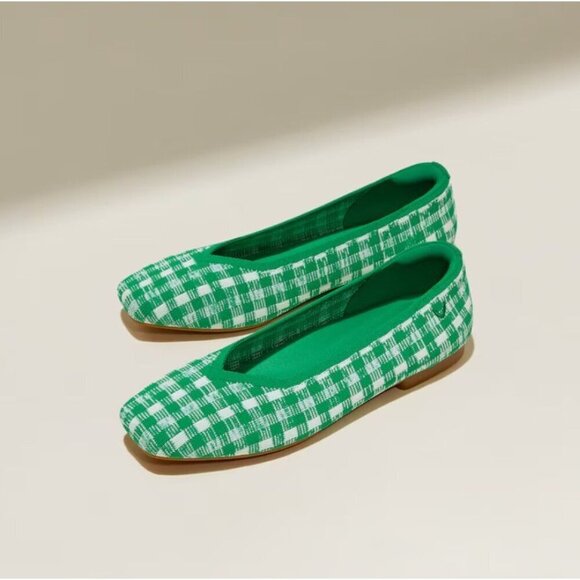 Vivaia Square-Toe V-Cut Flats (Margot 2.0) Green Gingham Size EU 39.5 - Picture 1 of 10
